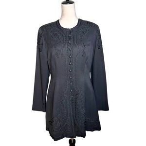 Vintage Justin Taylor Black Embroidered Button Front‎ Tunic Jacket 8 | Boho Goth